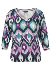 Via Appia Due Große Größen 3/4-Arm-Shirt mit Alloverdruck und Ringelbündchen Gr. 44 grün bedruckt für Damen