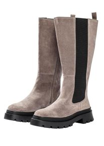 Große Größen Weitschaft-Lederstiefel mit Stretcheinsatz Gr. 44 braun von sheego für Damen