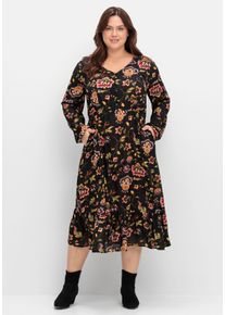 sheego by Joe Browns Große Größen Midikleid mit Blumendruck und Volant am Saum Gr. 50 schwarz geblümt von sheego für Damen