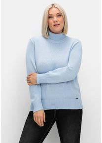 Große Größen Rollkragenpullover mit Rippbündchen Gr. 54 blau von sheego für Damen