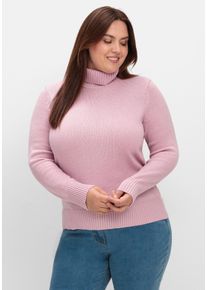 Große Größen Rollkragenpullover mit Rippbündchen Gr. 50 rosa von sheego für Damen