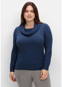 Große Größen Pullover mit weitem Wasserfall-Rollkragen Gr. 50 blau von sheego für Damen