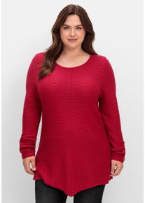 Große Größen Gerippter Pullover mit spitz zulaufendem Saum Gr. 54 rot von sheego für Damen