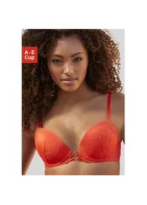 Push-up-BH Lascana Gr. 85, Cup E, orange Damen BHs überzogen mit feiner, floraler Spitze, Dessous