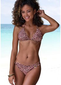 Lascana Damen Bikini-Hose "Holly", rot, Gr. 36, bedruckt, Animalprint, Recycling-Polyamid, Badehosen, mit goldfarbenen Zierringen