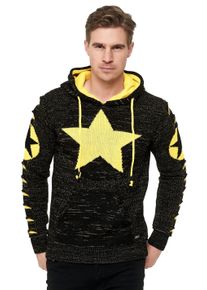 Rusty Neal Herren Kapuzensweatshirt, schwarz, sportlich, Gr. S, mehrfarbig, 70% Polyacryl, 30% Baumwolle, Sweatshirts, mit großem Stern-Design