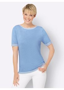 Classic Basics Damen Kurzarmpullover "U-Boot-Pullover", blau, Gr. 44, gemustert, gestreift, 100% Polyacryl, Pullover