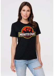 logoshirt Damen T-Shirt "Sesamstrasse Krümelmonster Monster Park", schwarz, casual, Gr. XS, unifarben, 100% Baumwolle, Shirts, mit coolem Print