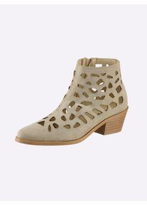 Heine Damen Stiefelette, Gr. 41, beige, Leder, Rindsleder, Veloursleder, modisch, Schuhe
