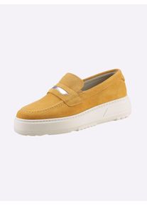 Heine Damen Slipper, Gr. 40, gelb, Leder, Veloursleder, modisch, Schuhe