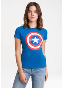 logoshirt Damen T-Shirt "Print Marvel Comics Captain America", blau, casual, Gr. L, bedruckt, unifarben, 100% Baumwolle, Shirts, mit lizenzierten