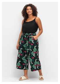 sheego Damen Culotte "Große Größen", schwarz, modisch, Gr. 52, gemustert, Obermaterial: 95% Viskose, 5% Elasthan, Hosen, mit tropischem Print