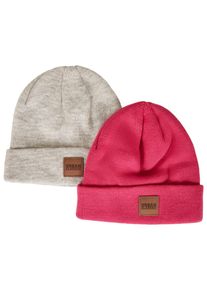 Urban Classics Baby Beanie "Urban Classics Damen Logopatch Beanie Kids 2-Pack", pink, Gr. 134, Kunstfaser, Mützen