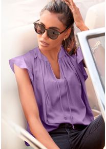 Lascana Damen Schlupfbluse, lila, modisch, Gr. 38, unifarben, Web, Obermaterial: 100% Viskose, Blusen, mit Rüschenärmeln, Kurzarmbluse, elegant
