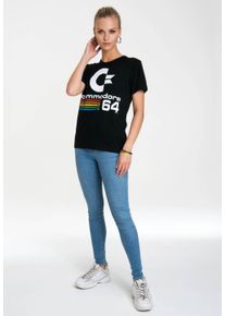 logoshirt Damen T-Shirt "Commodore C64", schwarz, casual, Gr. L, bedruckt, 100% Baumwolle, Shirts, mit lizenziertem Originaldesign