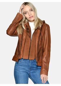 JCC Damen Lederjacke "31020359", braun, Gr. XS, Obermaterial: 100% Leder, Lamm / Kapuze: 100% Baumwolle / Lining: 100% Polyester, Jacken