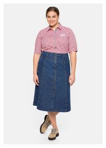 sheego Damen Jeansrock "Große Größen", blau, klassisch, Gr. 54, unifarben, Obermaterial: 100% Baumwolle, Röcke, aus weicher Baumwolle, mit hohem Bund
