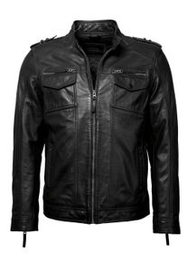 JCC Herren Bikerjacke "1101019-2", schwarz, Gr. S, Obermaterial 100% Leder Lamm / Futter: 50% Polyester, 50% Baumwolle, Ärmelfutter: 100% Polyester,