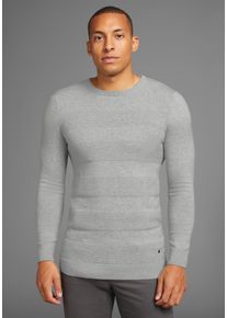 Bruno Banani Herren Rundhalspullover, grau, casual, Gr. L, meliert, unifarben, Obermaterial: 70% Baumwolle, 30% Polyamid, Pullover, in Streifenoptik