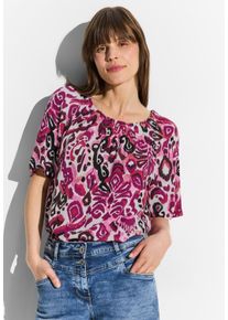 Cecil Damen Kurzarmbluse, pink, casual, Gr. M, bedruckt, Stoff, 100% Viskose, Blusen, aus softer Viskose