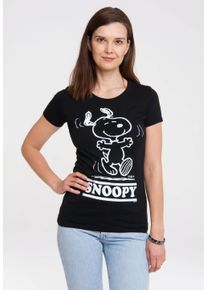 logoshirt Damen T-Shirt "Snoopy - Happy", schwarz-weiß, casual, Gr. M, bedruckt, 100% Baumwolle, Shirts, mit lizenziertem Original-Print