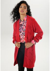 Damen Longstrickjacke, rot, casual, Gr. 46, Aniston SELECTED, Ajourstrickmuster, Strick, Obermaterial: 100% Polyacryl, Strickjacken, mit