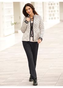 Inspirationen Damen Jacquardstrickjacke, beige, Gr. 46, unifarben, 40% Baumwolle, 40% Polyacryl, 20% Polyester, Strickjacken