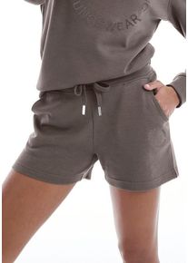 BENCH. LOUNGEWEAR Sweatshorts taupe Gr. 32/34 für Damen. Mit Logostickerei. Bequem. Nachhaltig.
