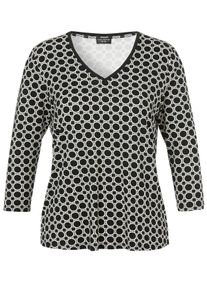Via Appia Due Große Größen 3/4-Arm-Shirt mit V-Ausschnitt und Allovermuster Gr. 54 schwarz für Damen