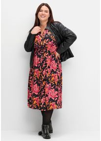 Große Größen Midikleid aus Crêpe, mit Blumendruck Gr. 46 schwarz geblümt von sheego für Damen
