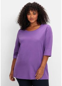 Große Größen 3/4-Arm-Shirt mit Rundhalsausschnitt, gerade Schnittform Gr. 56/58 lila von sheego für Damen