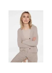 Cardigan SENSES.THE LABLE Gr. L, beige (bleached sand) Damen Strickjacken im Rippstrickmuster