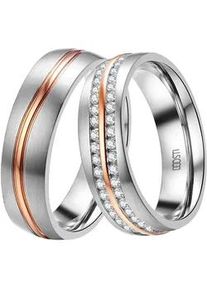 Trauring DOOSTI "Schmuck Geschenk Edelstahl Ehering Partnerring LIEBE" Fingerringe Gr. 56, mit Zirkonia, Edelstahl, 6mm, rosegold (edelstahlfarben, roségoldfarben, kristallweiß) wahlweise mit oder ohne Zirkonia