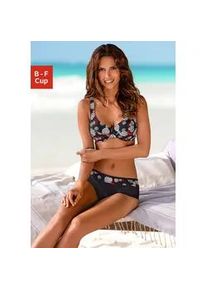 Bügel-Bikini Lascana Gr. 40, Cup E, schwarz (schwarz, bedruckt) Damen Bikini-Sets mit verstellbaren Trägern