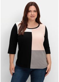 Große Größen Shirt mit 3/4-Ärmeln und Grafikprint vorn Gr. 46 schwarz von sheego für Damen