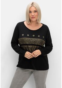 Große Größen Langarmshirt mit Ösen- und Nietenverzierung Gr. 56 schwarz von sheego für Damen