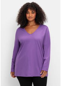 Große Größen Langarmshirt mit V-Ausschnitt, in leichter A-Linie Gr. 40/42 lila von sheego für Damen