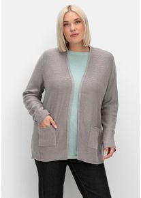 Große Größen Verschlusslose Strickjacke im Linksstrickmuster Gr. 56 grau von sheego für Damen