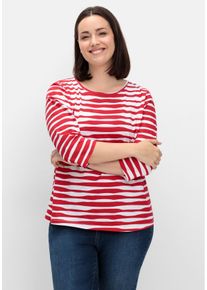 Große Größen Shirt mit welligen Streifen und 3/4-Ärmeln Gr. 54 rot gestreift von sheego für Damen