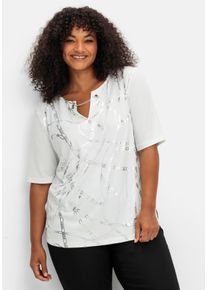 Große Größen Shirt mit Ösen und Metallkette am Ausschnitt Gr. 44 beige gemustert von sheego für Damen