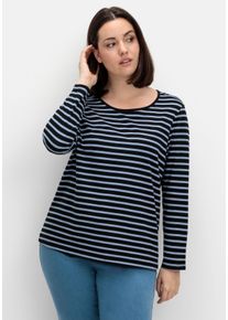 Große Größen Ringelshirt mit Rundhalsausschnitt Gr. 50 blau gestreift von sheego für Damen