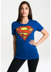 logoshirt Damen T-Shirt "Superman-Logo", blau, casual, Gr. XL, bedruckt, 100% Baumwolle, Shirts, mit lizenzierten Originaldesign