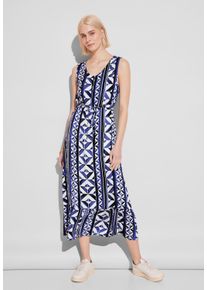 Street One Damen Maxikleid, blau, casual, Gr. 38, bedruckt, Stoff, 100% Viskose, Kleider, mit Tunnelzug an der Taille