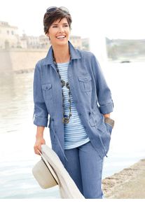 Damen Blusenblazer "Blusenjacke", blau, Gr. 19, 100% Polyester, Blazer