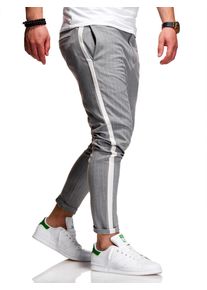 behype Herren Chinohose "Madrid", grau, Gr. 33, 70% Baumwolle, 27% Polyester, 3% Elasthan, Hosen, mit seitlichem Streifen