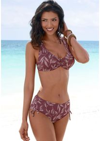 Lascana Damen Bügel-Bikini-Top "Apart", lila, Gr. 36, bedruckt, Recycling-Polyamid, Bikini-Oberteile, mit goldfarbigen Accessoire