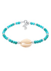 NENALINA Damen Armband "Türkis Perlen und Kauri Muschel Strand 925 Silber", 16cm, ohne Stein, Silber 925 (Sterlingsilber), blau, Silber 925