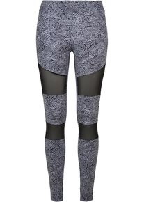 Urban Classics Damen Leggings "Urban Classics Damen Ladies Tech Mesh AOP Leggings", schwarz, Gr. XS, 77% Polyester, 23% Elasthan, Hosen