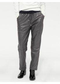 Heine Damen Lederhose, grau, Gr. 38, unifarben, 100% Lammnappaleder, Bund:30% Polyester, 5% Elasthan, 65% Viskose, Hosen