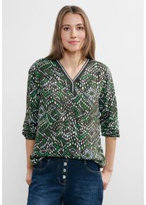 Cecil Damen Kurzarmbluse, grün, casual, Gr. M, gestreift, Stoff, 100% Viskose, Blusen, mit Gummizug im Bund